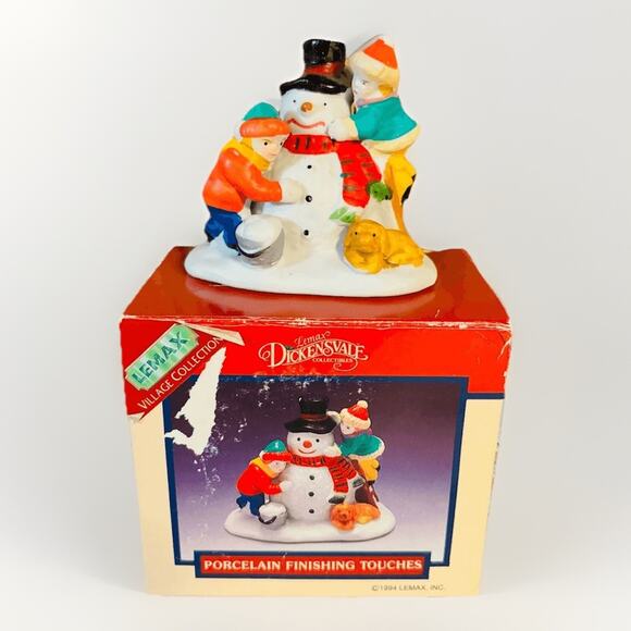 Lemax Dickensvale Porcelain Finishing Touches 1994 Snowman Kids Dog Figurine - Picture 1 of 4